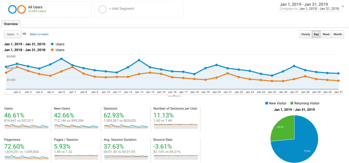 Pageviews for January 2019 vs. January 2018