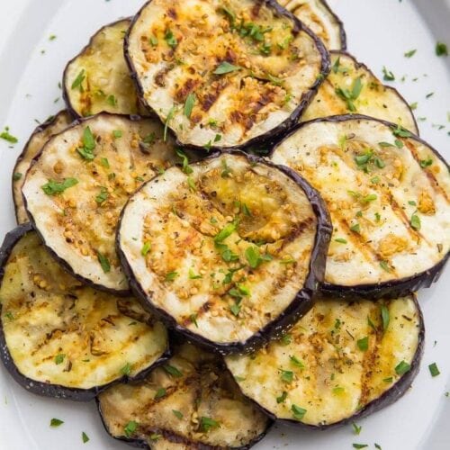 A plate of grilled eggplant