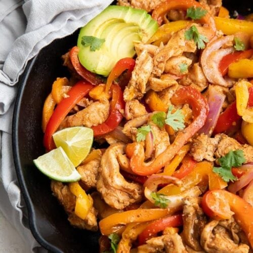 Crockpot chicken fajitas in a skillet