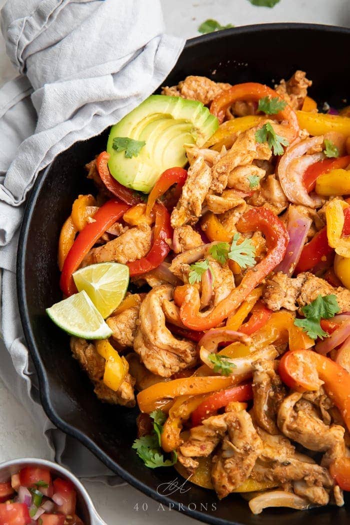 Crockpot chicken fajitas in a skillet