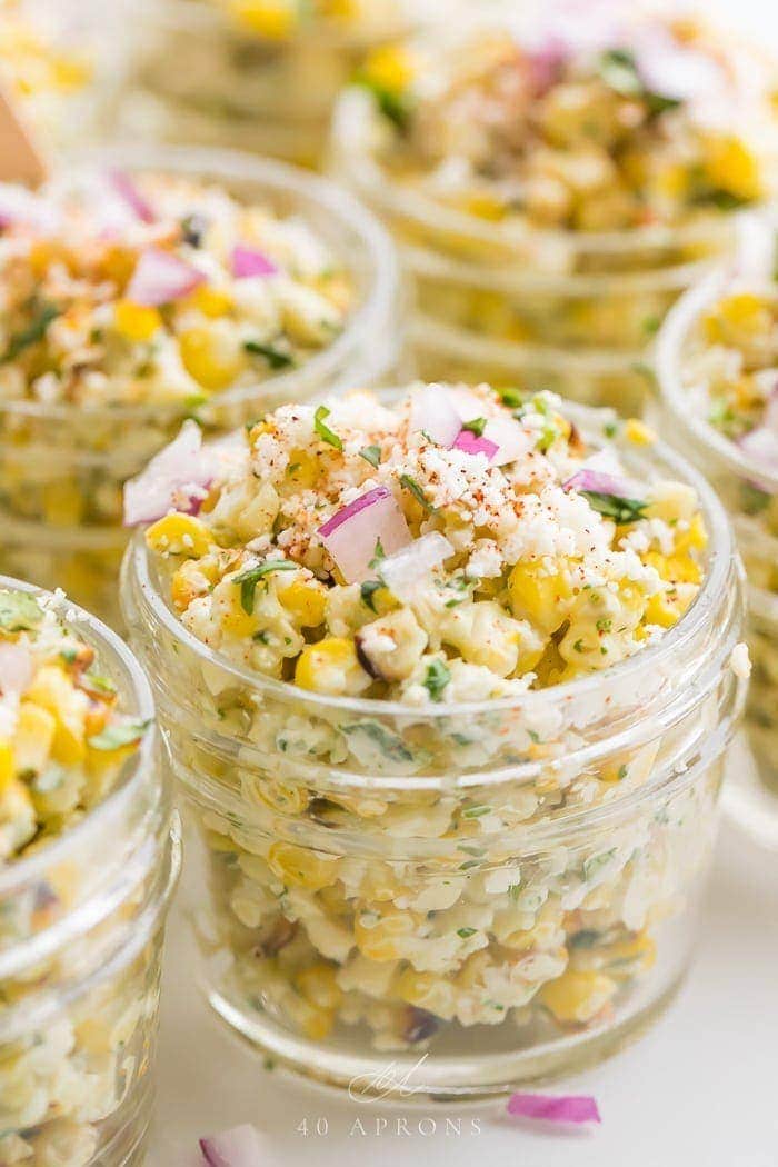 Jars of Mexican street corn salad