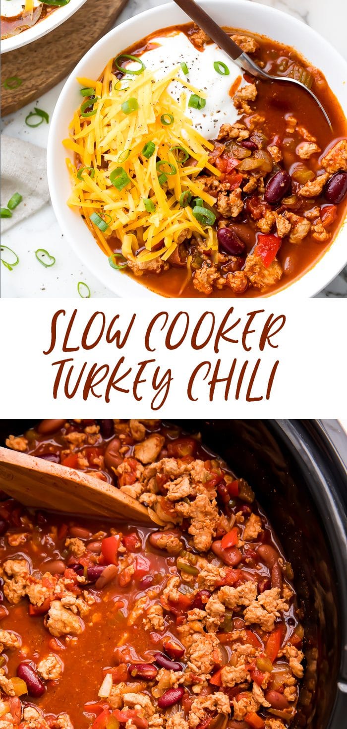 Slow Cooker Turkey Chili Pinterest graphic