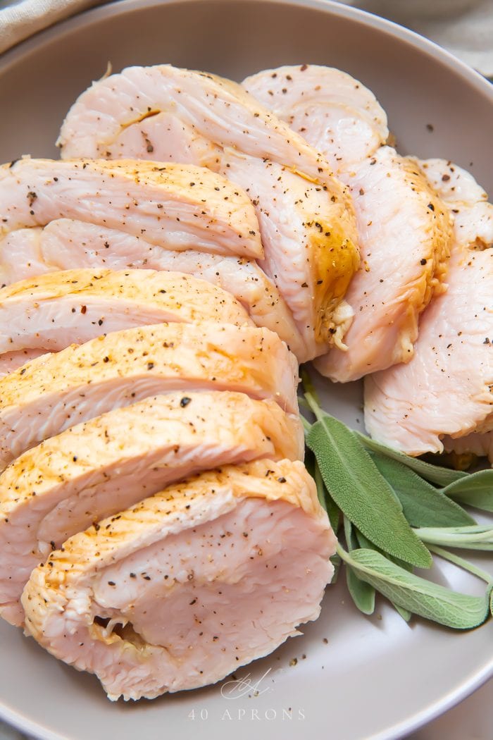 Close up of sous vide turkey slices