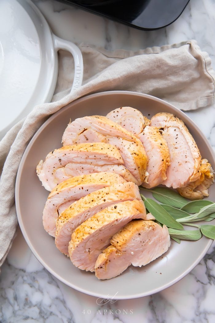 Sous vide turkey sliced on a plate