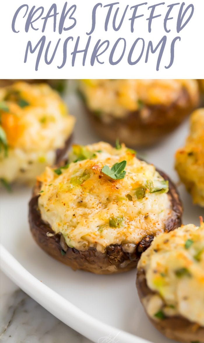 Crab stuffed mushrooms Pinterest graphic