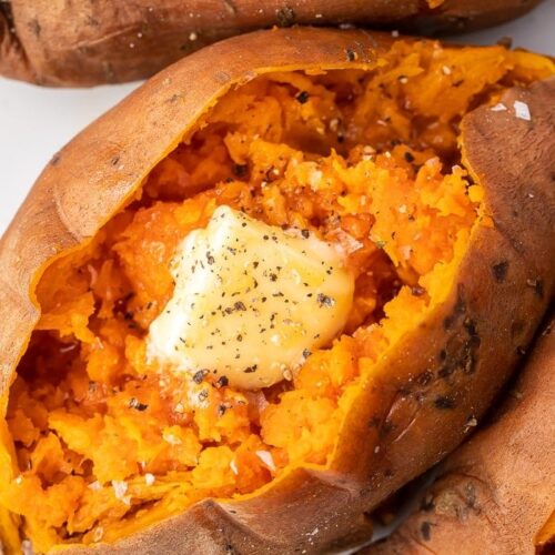 Close up of melting butter in an instant pot sweet potato