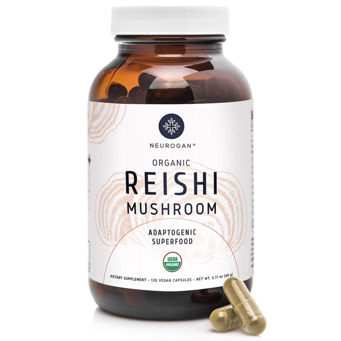 a container of Neurogan organic reishi mushroom capsules 