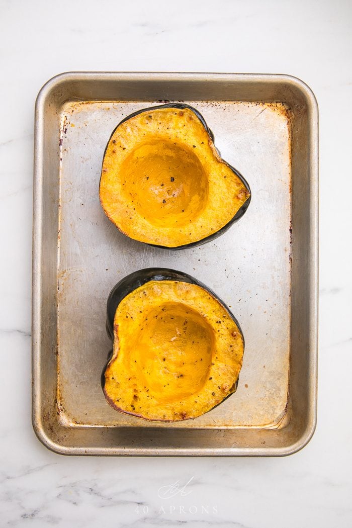 Acorn squash cut in half and roasted