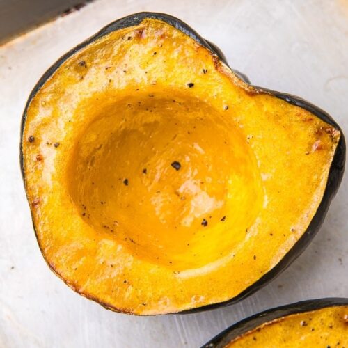 Close up of half a baked squash