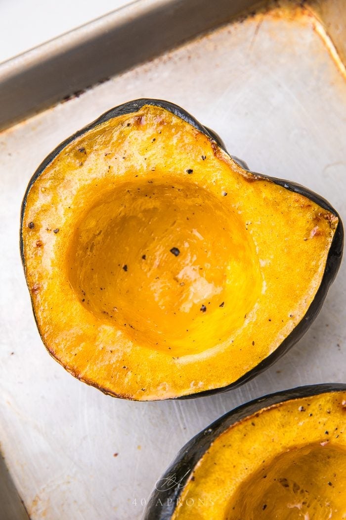 Close up of half a baked squash