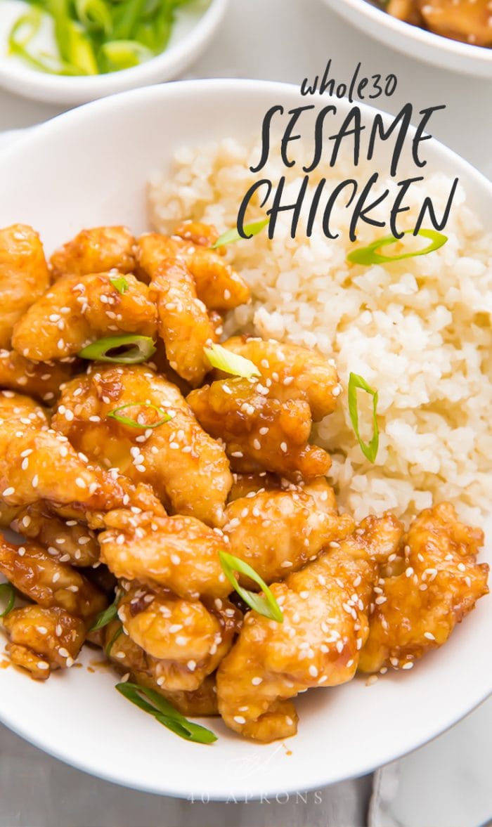 Whole30 Sesame Chicken Pinterest graphic