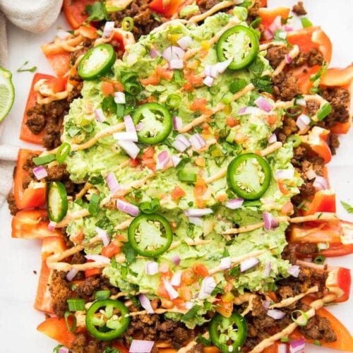 Top shot of bell pepper nachos ready to eat