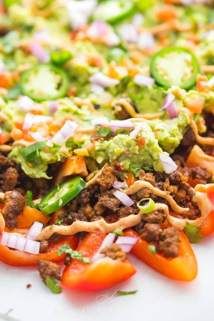 Close up of bell pepper nachos