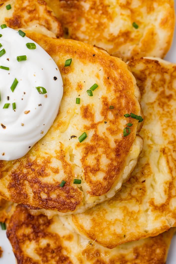 Close up of the leftover mashed potato pancakes