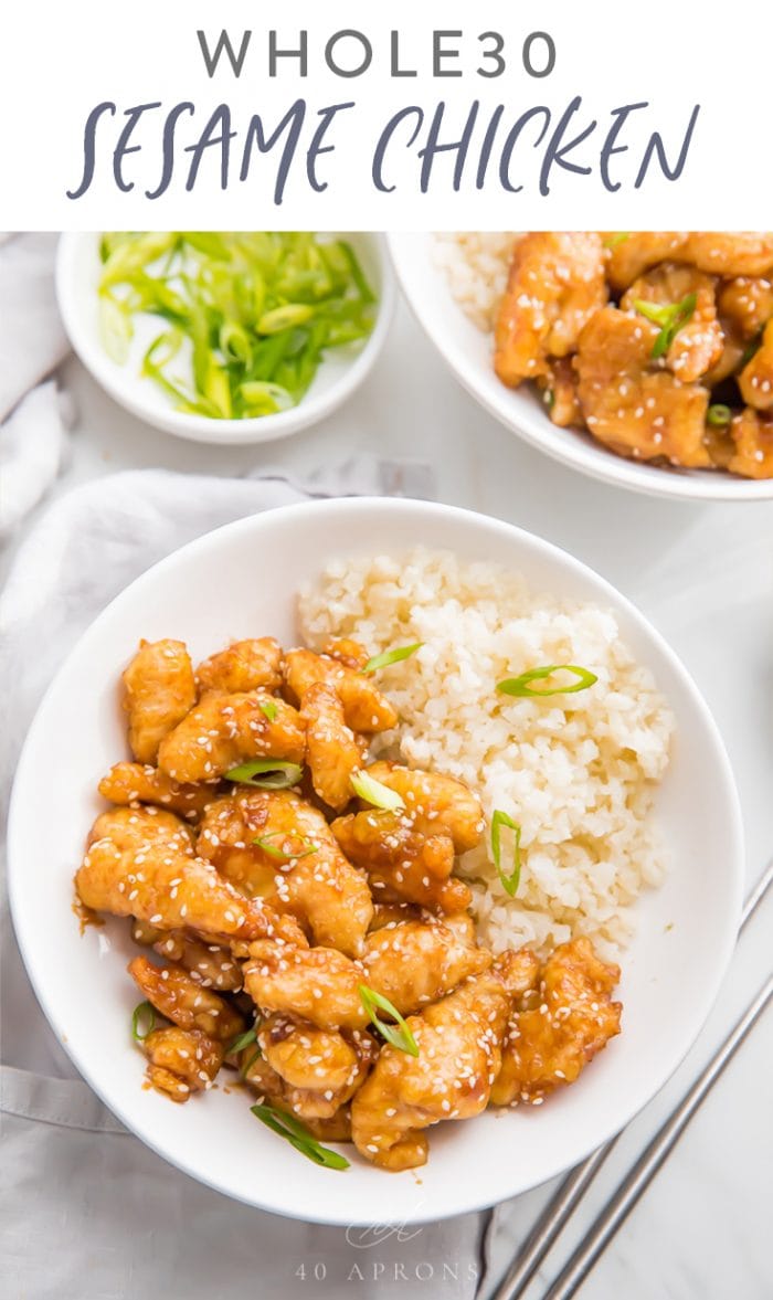 Whole30 Sesame Chicken Pinterest graphic