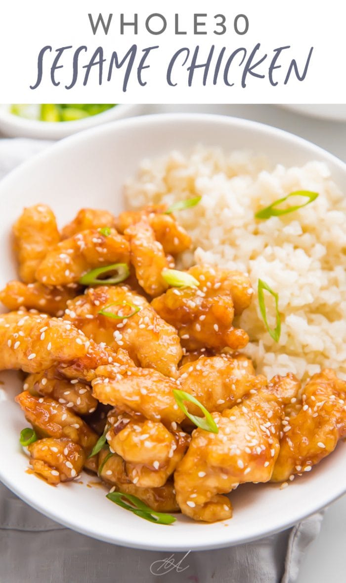 Whole30 Sesame Chicken Pinterest graphic