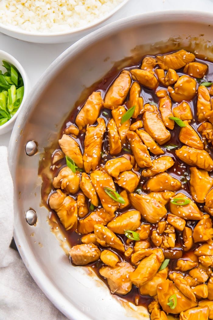 Teriyaki chicken cooking in a pan