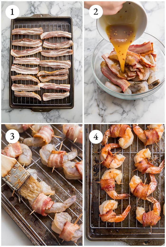 Four process shots to show how to make the shrimp