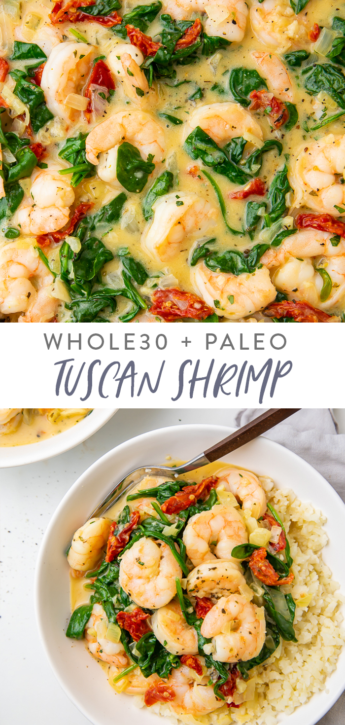 Tuscan Shrimp (Whole30, Paleo) Pinterest graphic