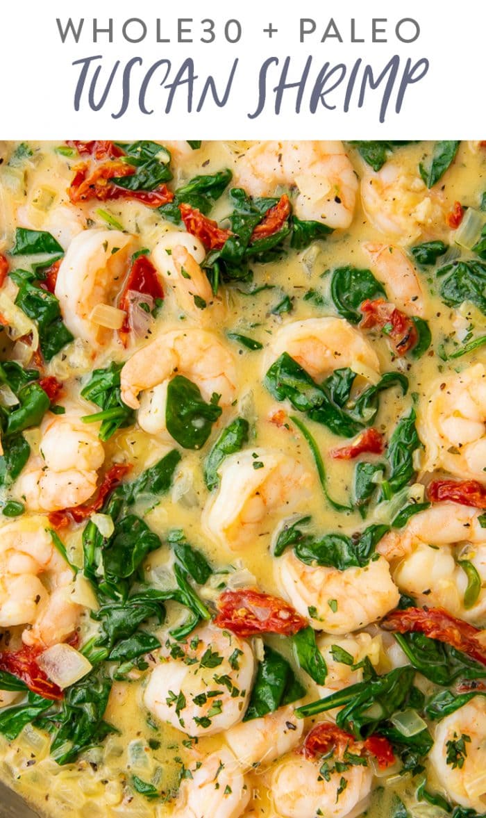 Tuscan Shrimp (Whole30, Paleo) Pinterest graphic