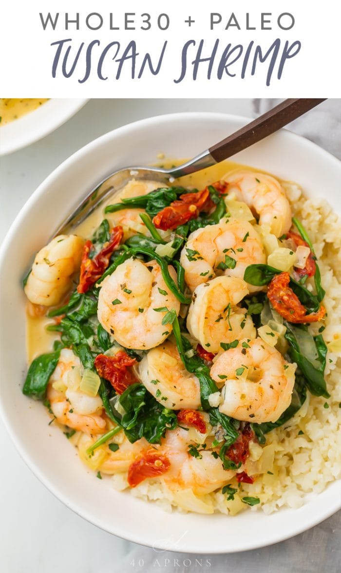 Tuscan Shrimp (Whole30, Paleo) Pinterest graphic