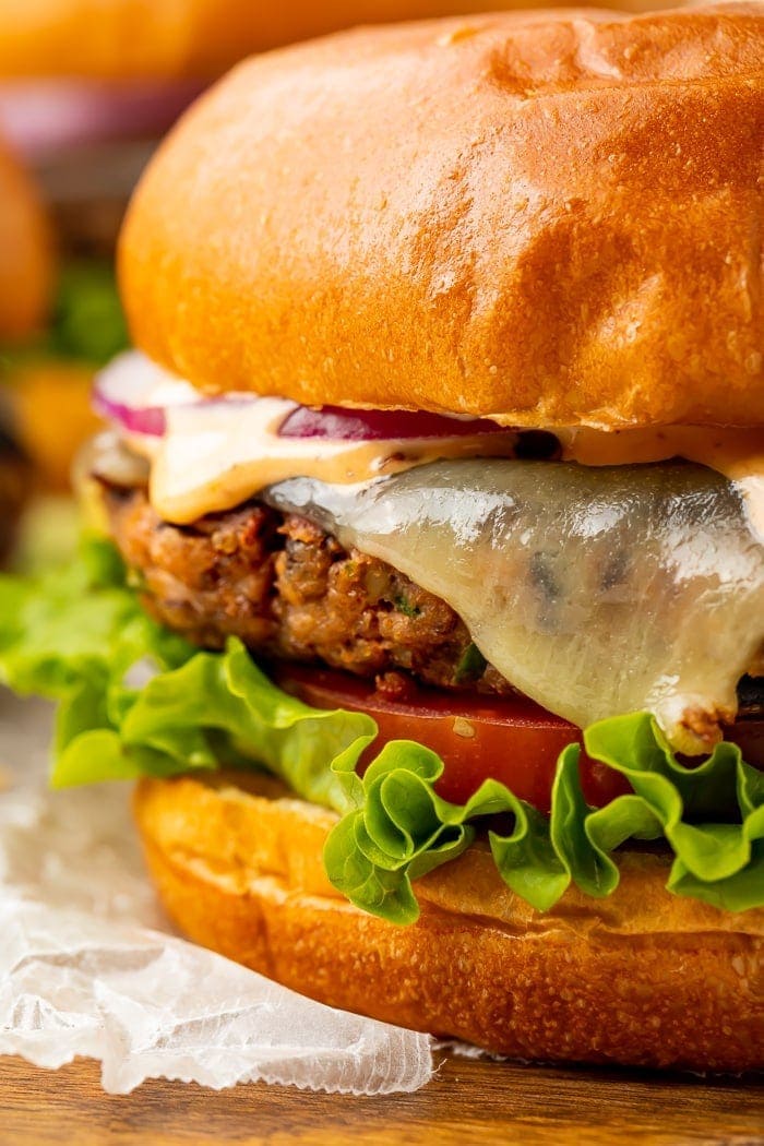 Close-up of black bean burger recipe