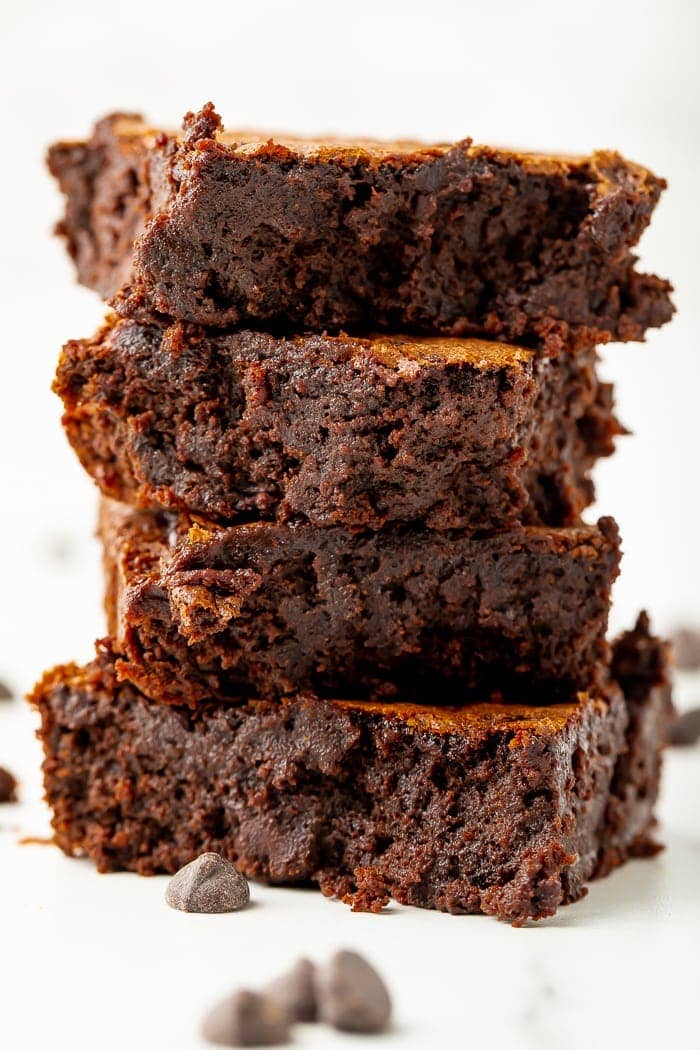 Stack of four delicious black bean brownies