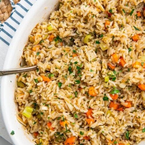 Rice pilaf in a baking dish