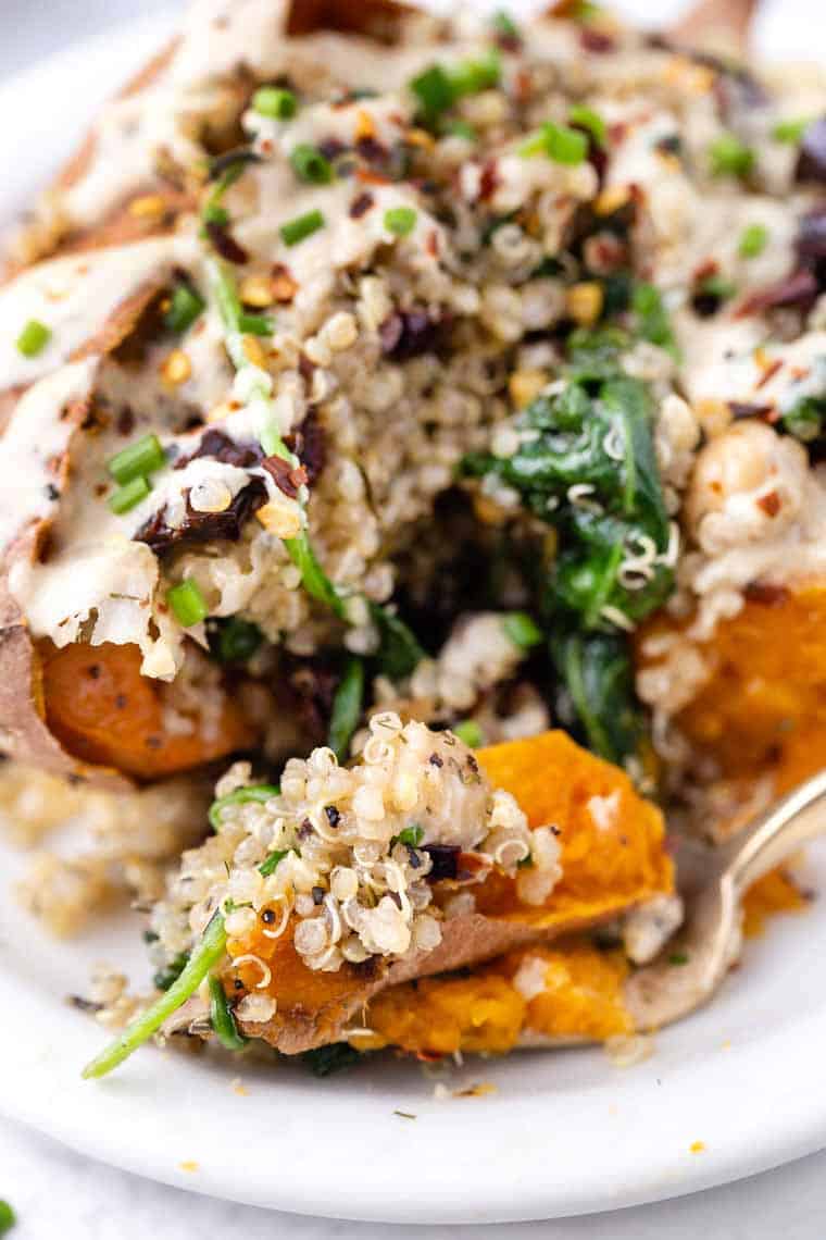 Vegan stuffed sweet potato with quinoa