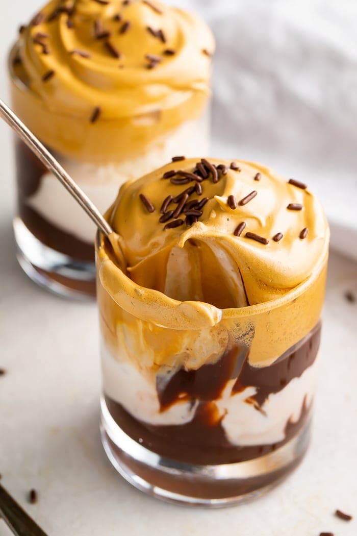 Whipped coffee ice cream sundae