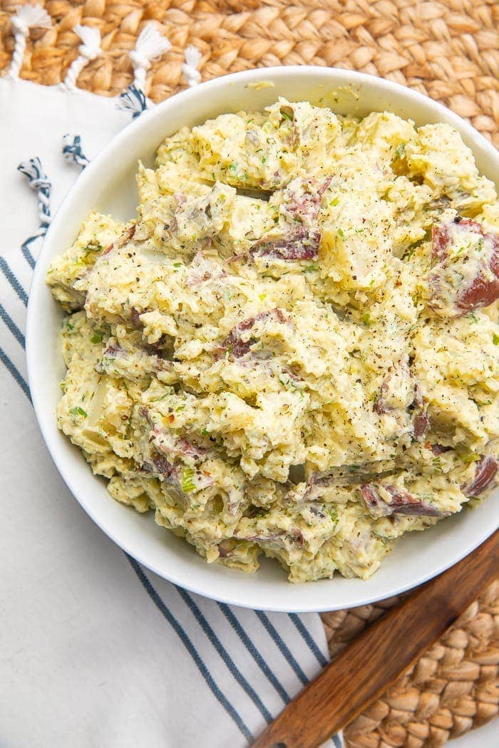 Red potato salad in a bowl