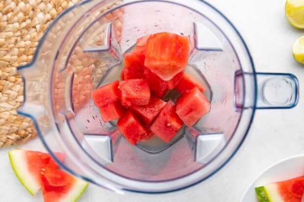 Watermelon cubes in a blender