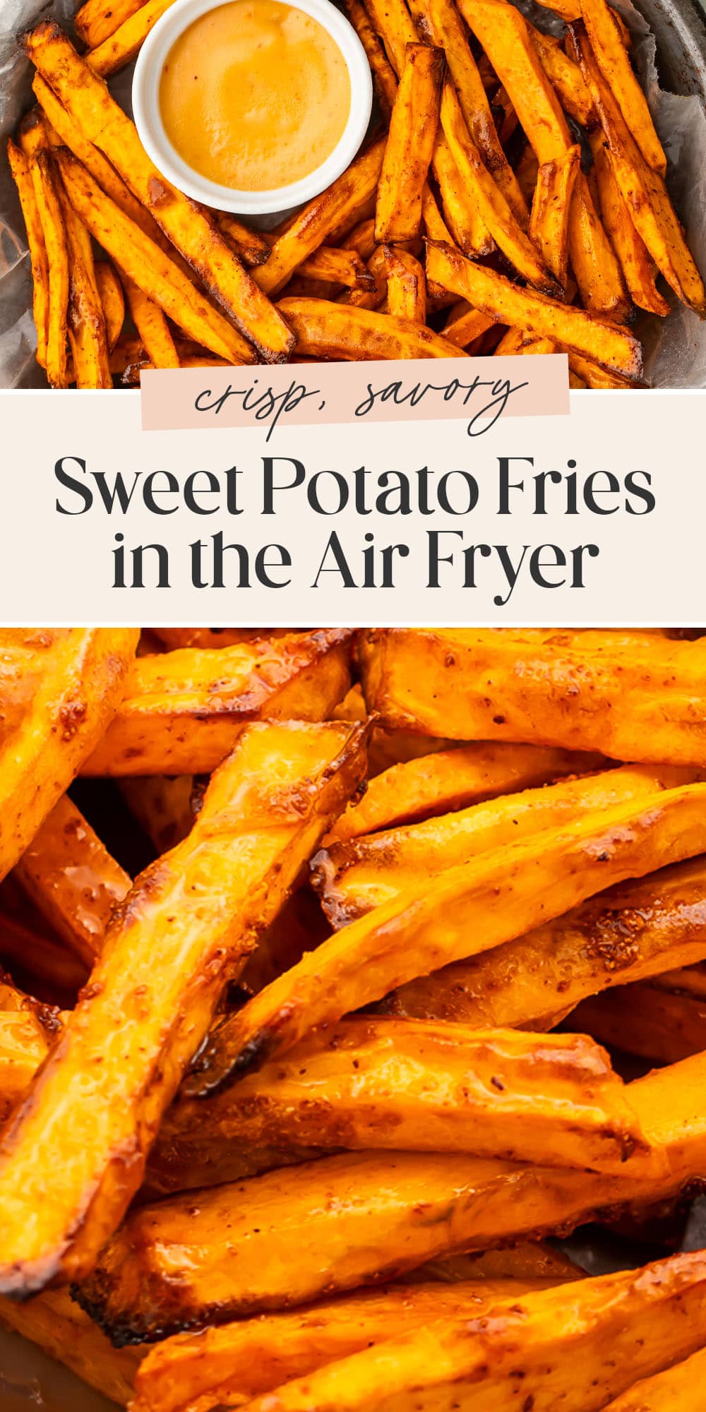 Pin graphic for air fryer sweet potato fries.