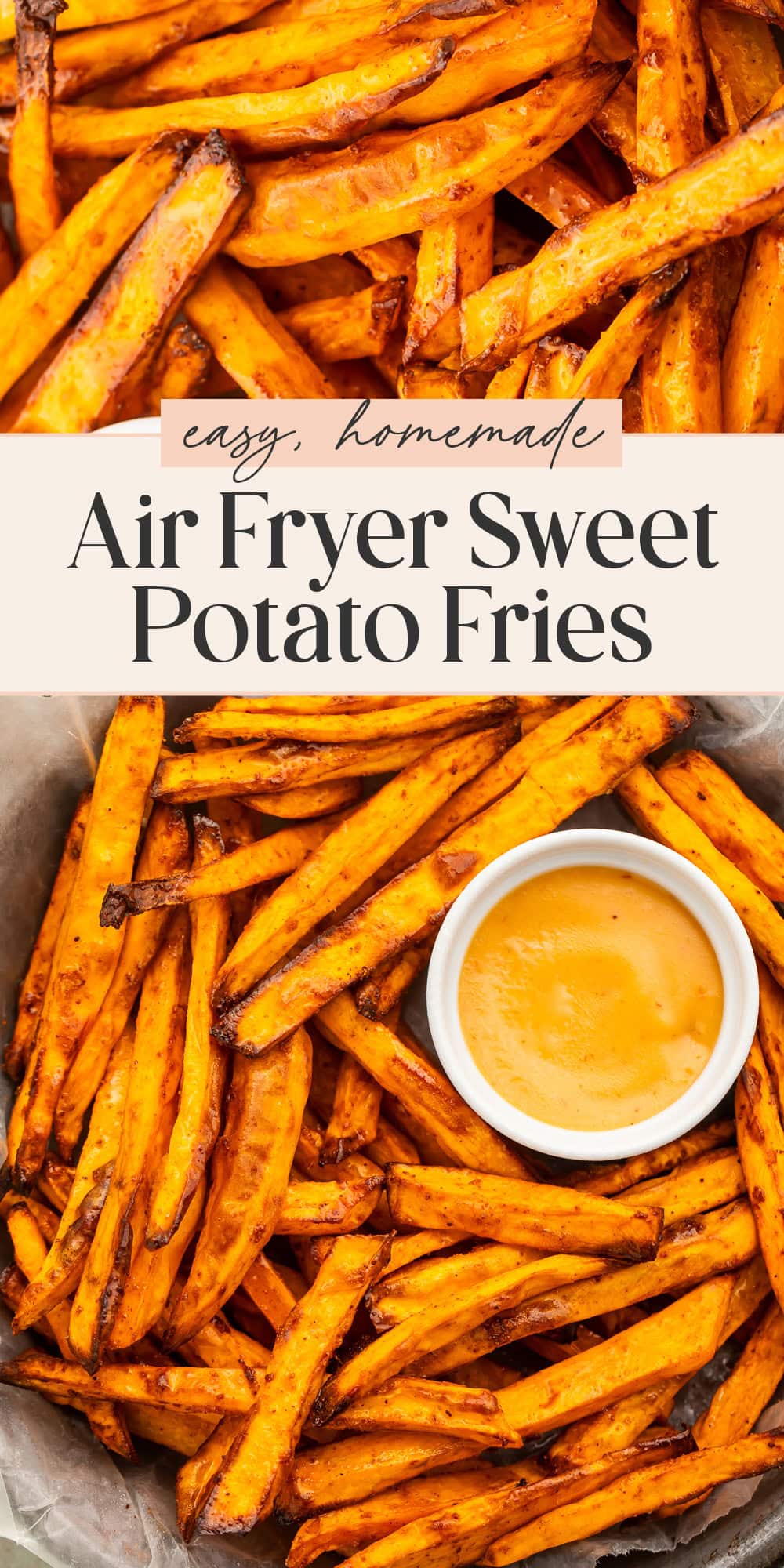 Pin graphic for air fryer sweet potato fries.