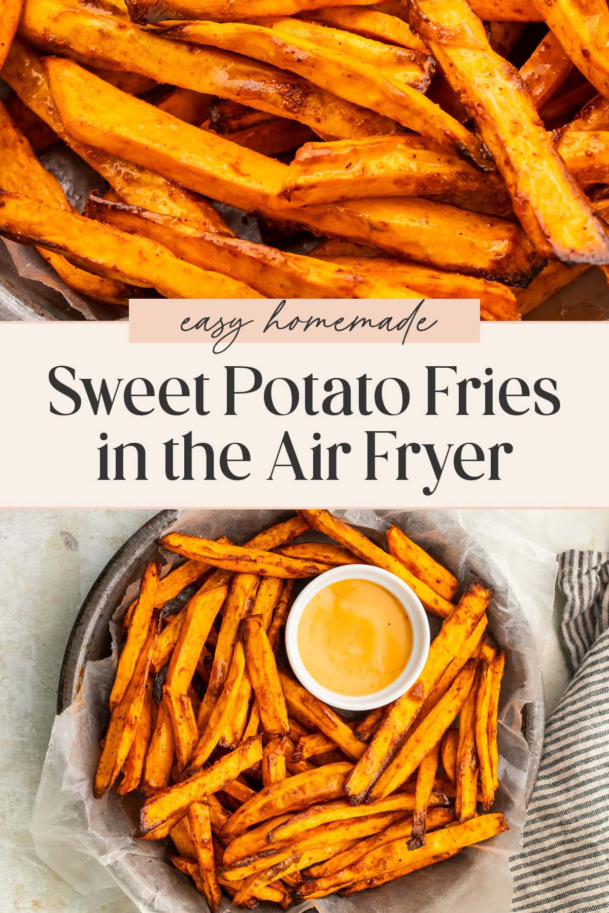 Pin graphic for air fryer sweet potato fries.