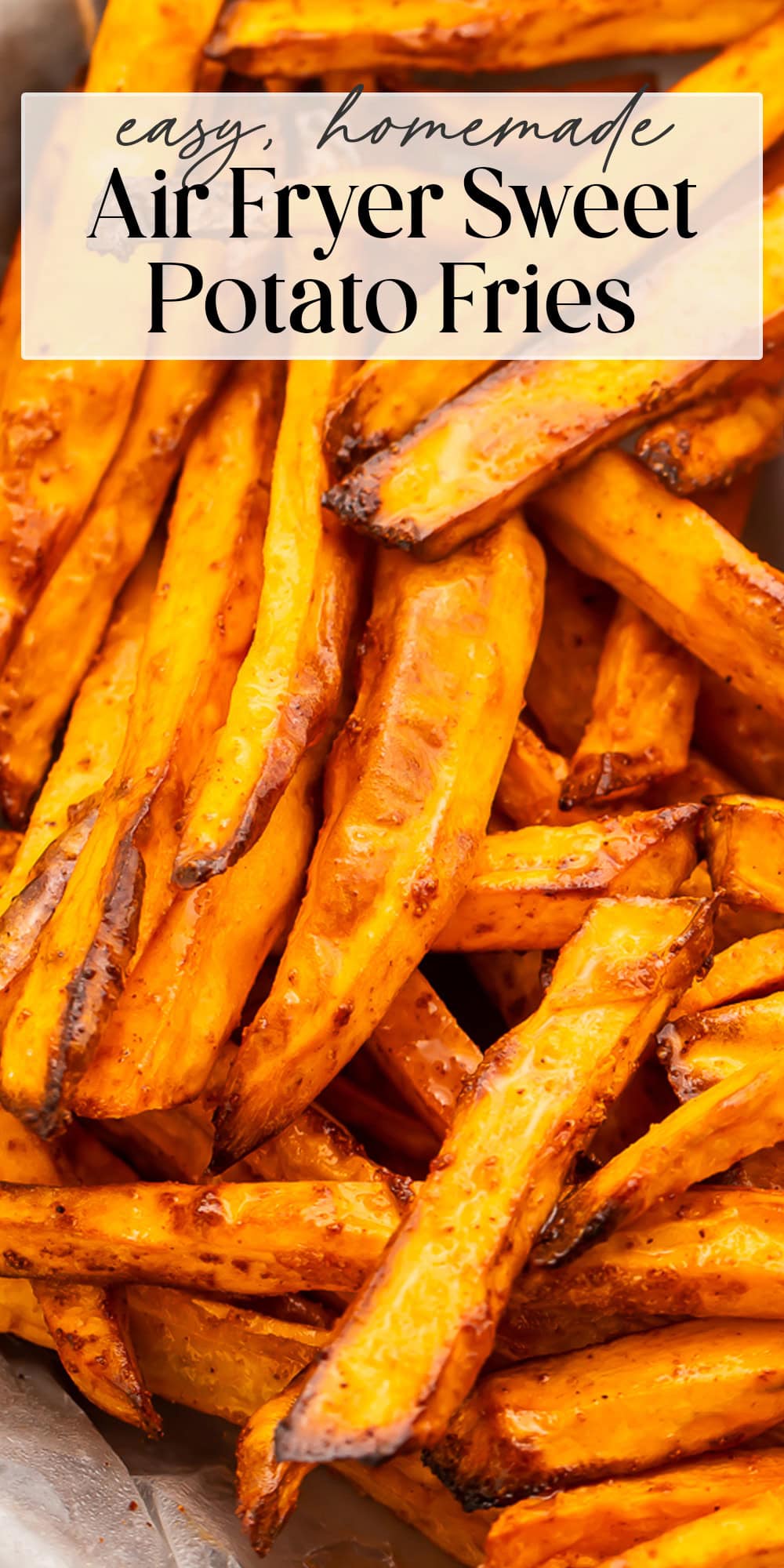 Pin graphic for air fryer sweet potato fries.