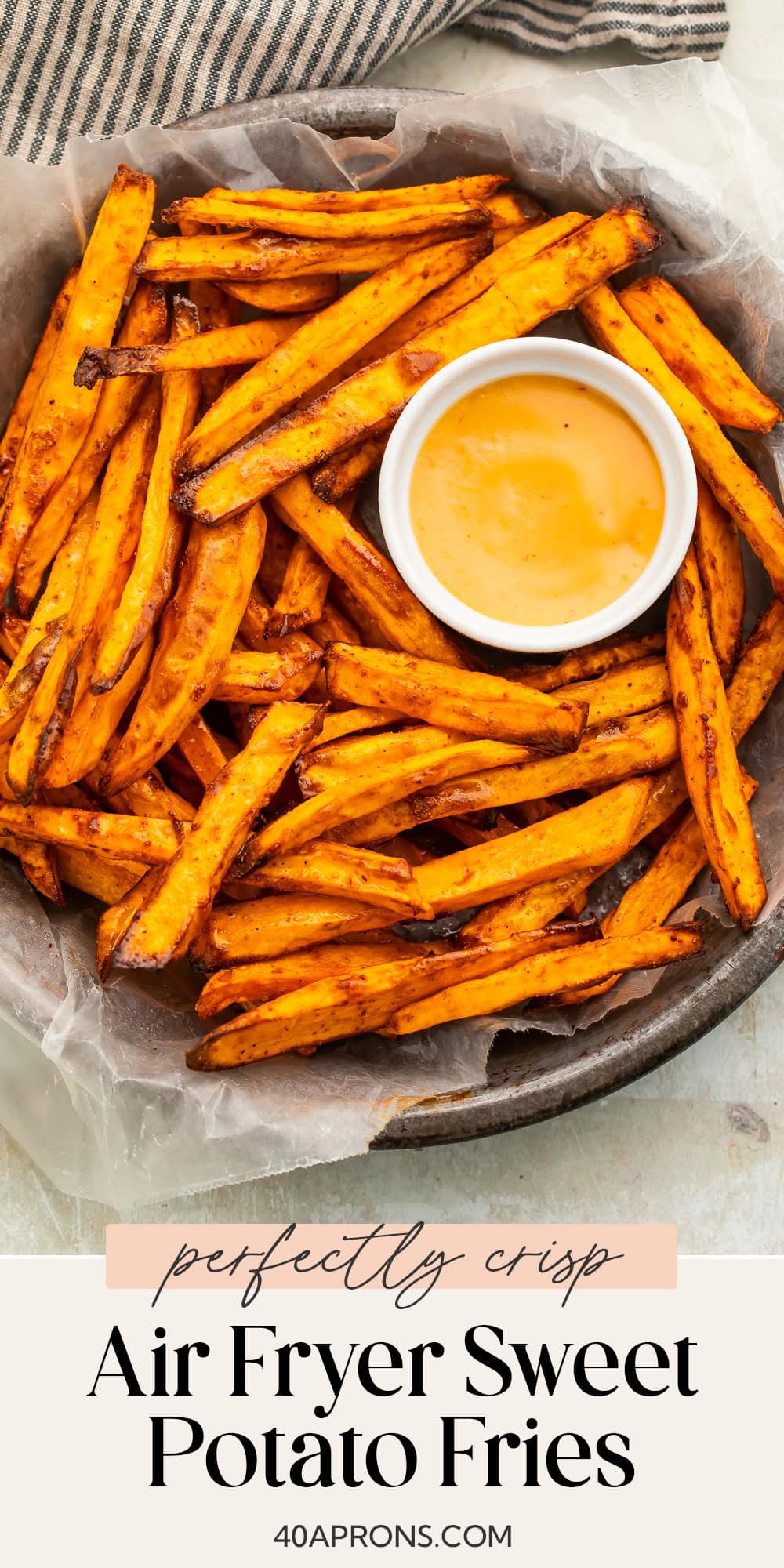 Pin graphic for air fryer sweet potato fries.