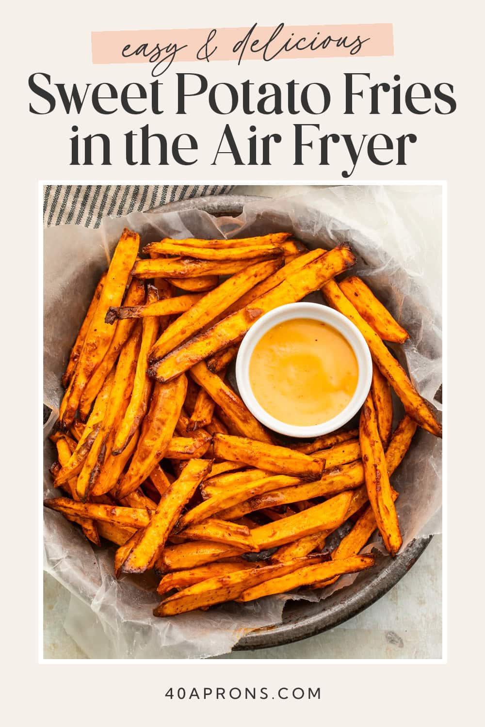 Pin graphic for air fryer sweet potato fries.