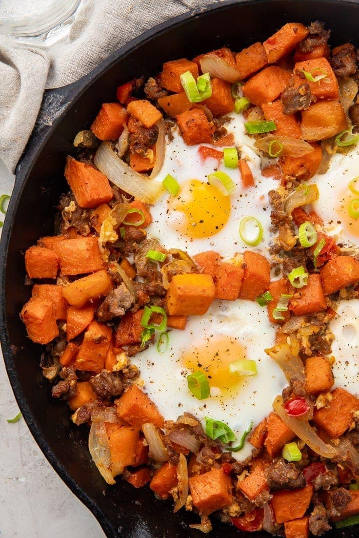 Sweet potato has in a skillet