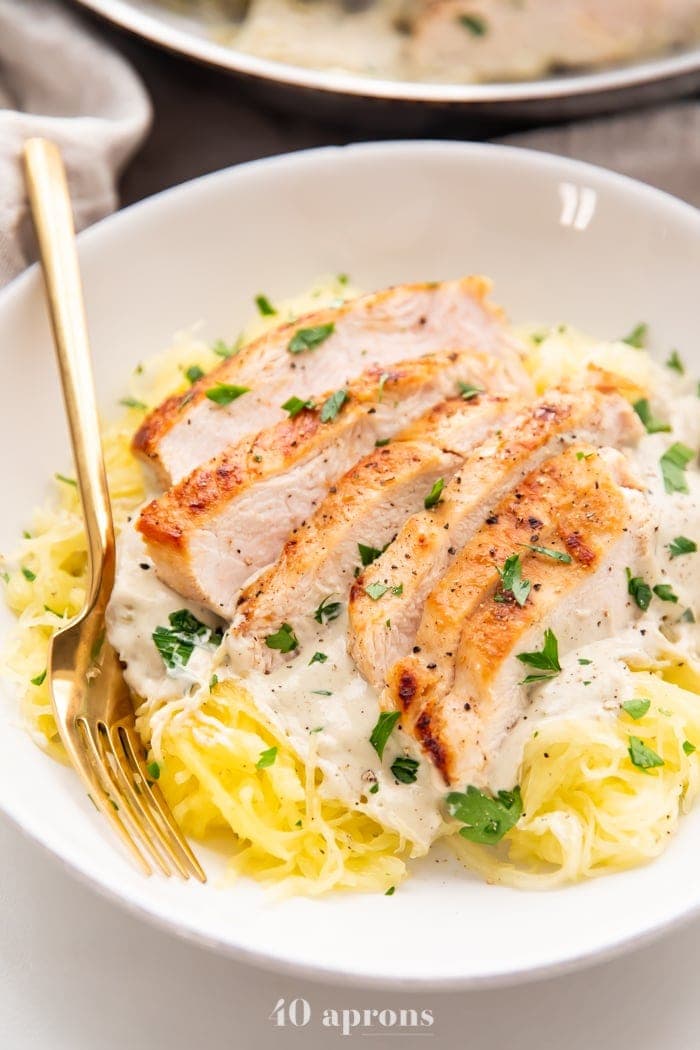 Chicken alfredo with spaghetti squash Whole30 recipe