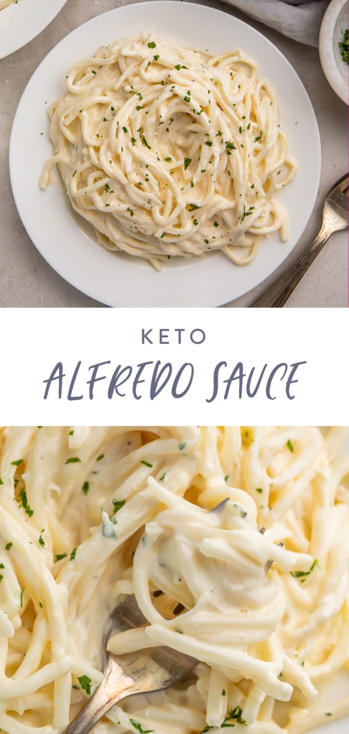 Pinterest graphic for keto alfredo sauce