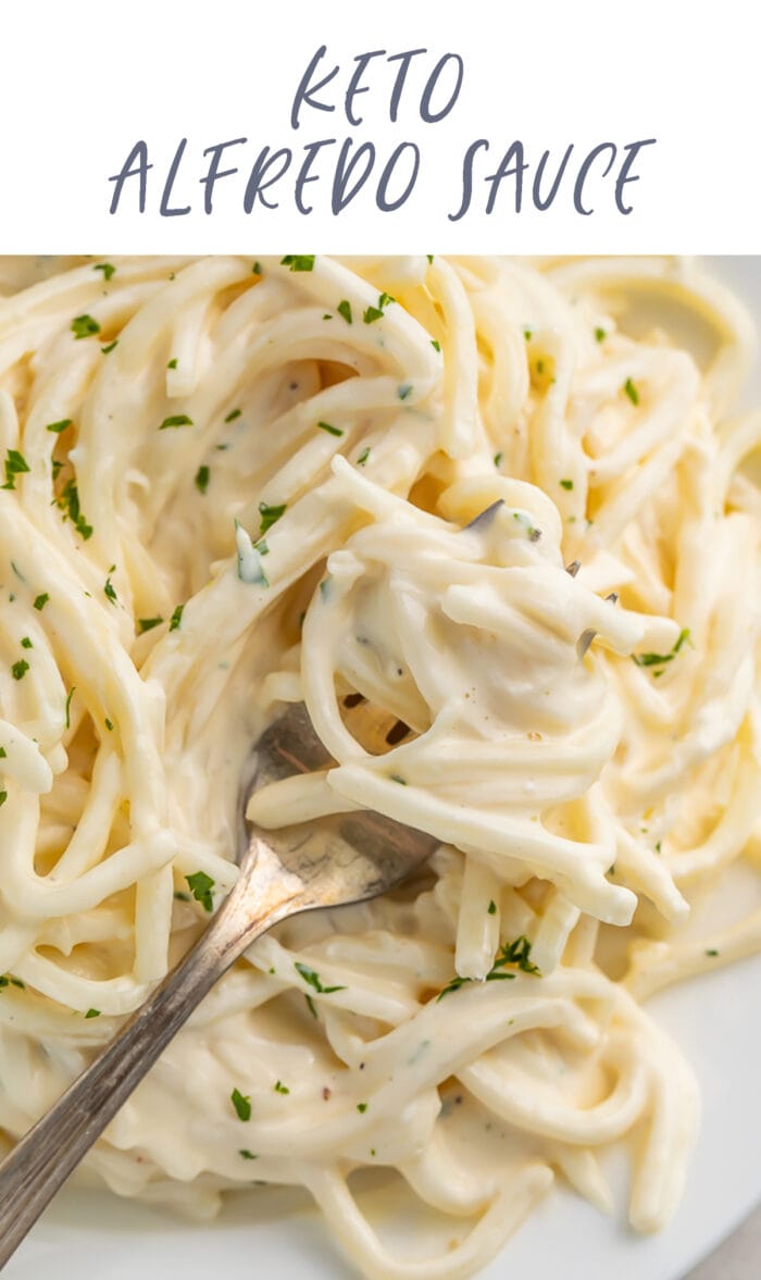 Pinterest graphic for keto alfredo sauce