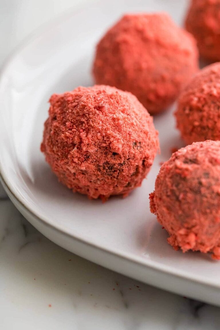 Strawberry coated matcha energy balls