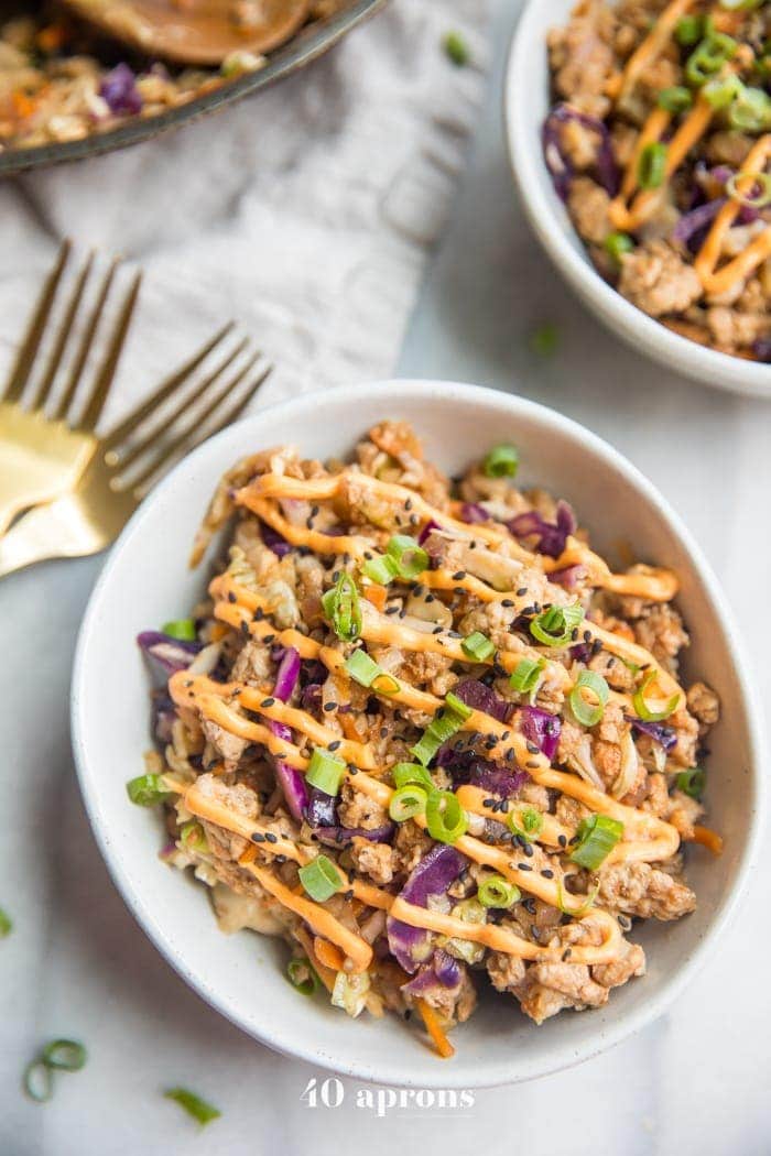 40 Aprons egg roll in a bowl