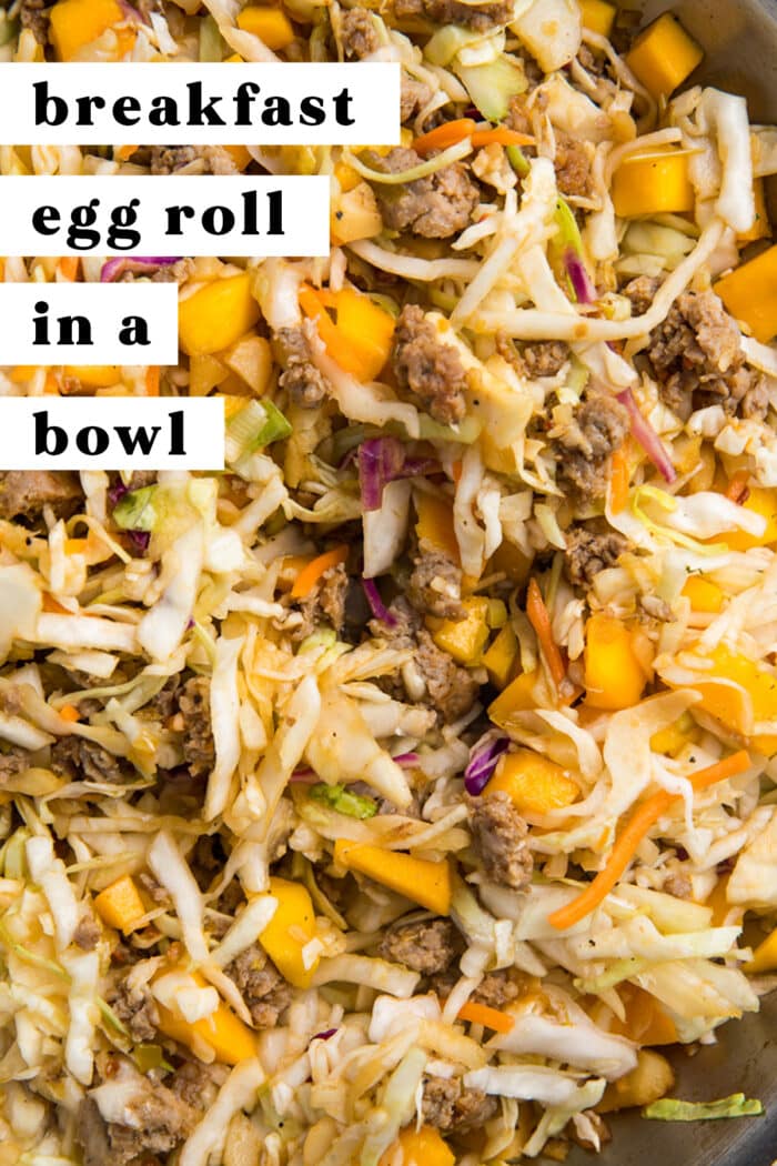 Pinterest graphic for breakfast egg roll in a bowl