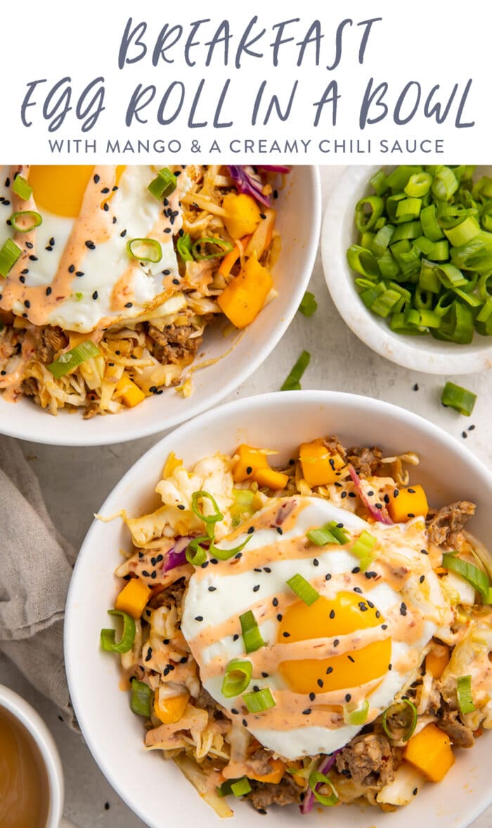 Pinterest graphic for breakfast egg roll in a bowl