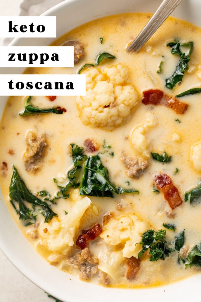 Pinterest graphic for keto zuppa toscana