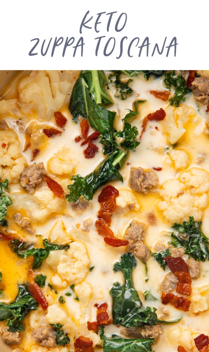 Pinterest graphic for keto zuppa toscana