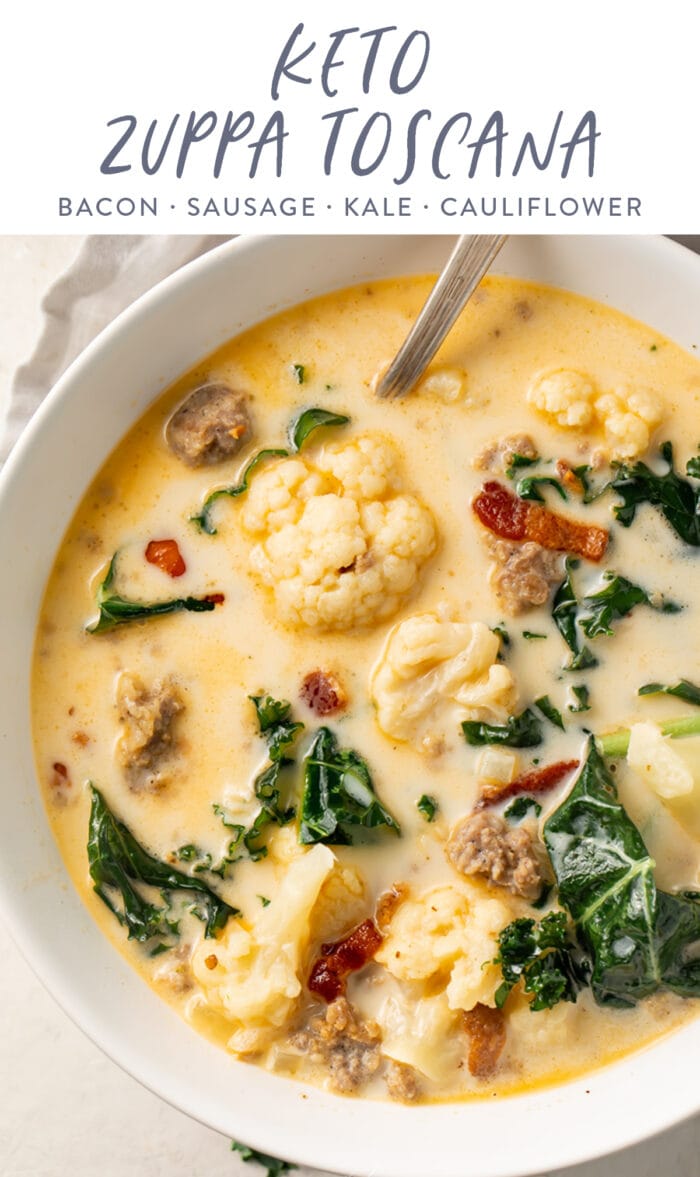 Pinterest graphic for keto zuppa toscana