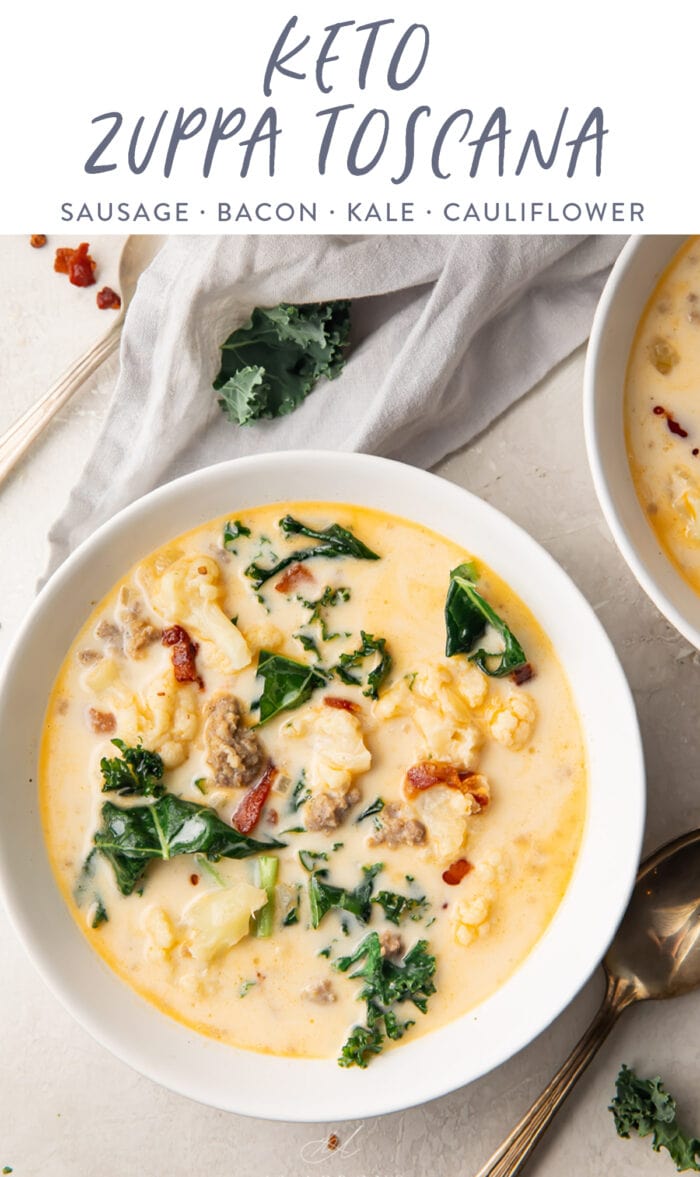 Pinterest graphic for keto zuppa toscana